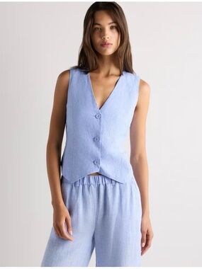Quince european linen vest  Light Blue Top size small